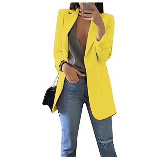 OMZIN chaqueta de manga larga informal de color sólido para mujer chaqueta de trabajo con bolsillos chaqueta de abrigo amarillo xl