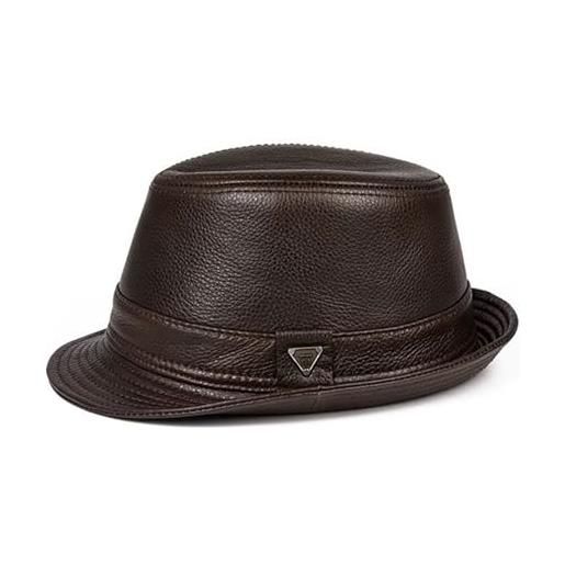 Lifup cappello panama per uomo elegante pelle jazz trilby cappelli e cappellini marrone 1 x-large