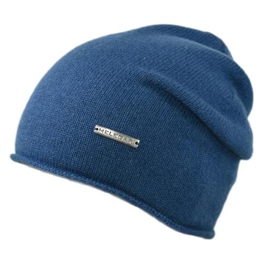 Melegari berretto a maglia di cashmere con bordo arrotolato | rovereto | 100% cashmere | made in italy | floppy hat unisex (blu chiaro)