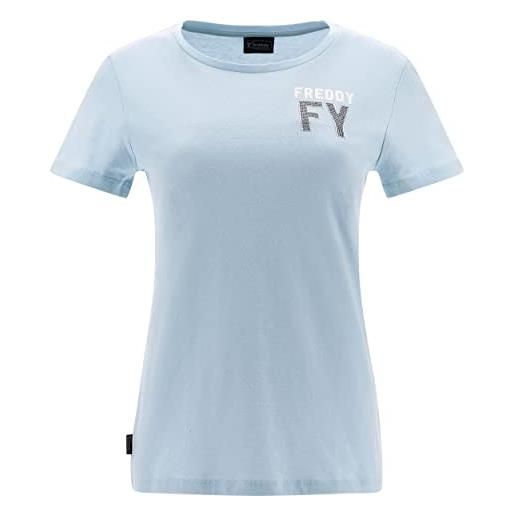 FREDDY - t-shirt con grafica in strass cristallo e glitter bianco, donna, azzurro, medium