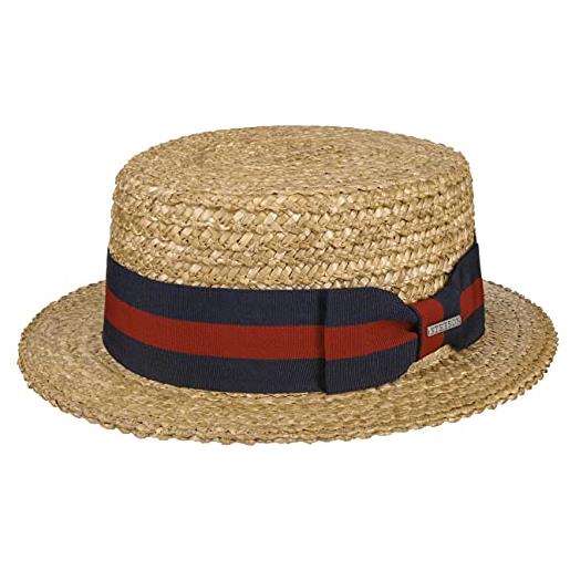 Stetson cappello in paglia di grano boater donna/uomo - estivo da sole con nastro grosgrain primavera/estate - xl (60-61 cm) natura