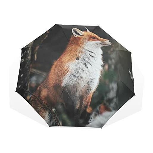 TropicalLife ombrello foresta fauna selvatica volpe animale antivento 3 piegare ombrello per donne uomini ragazze ragazzi unisex ultraleggero
