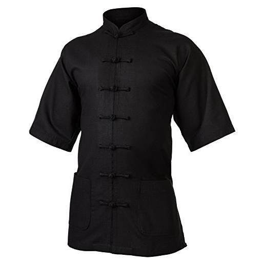 wu designs lino (medio) kung fu & tai chi shirt collo alto manica corta - taiji tuta, nero , s