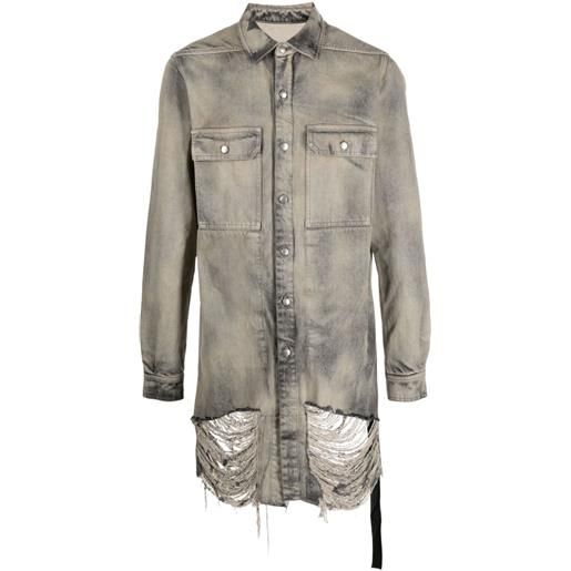 Rick Owens giacca denim con effetto vissuto - grigio