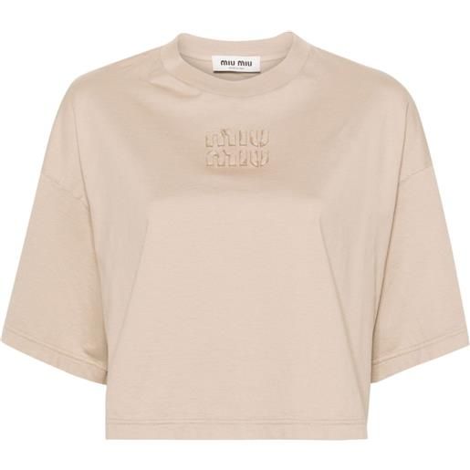 Miu Miu t-shirt crop con applicazione - toni neutri