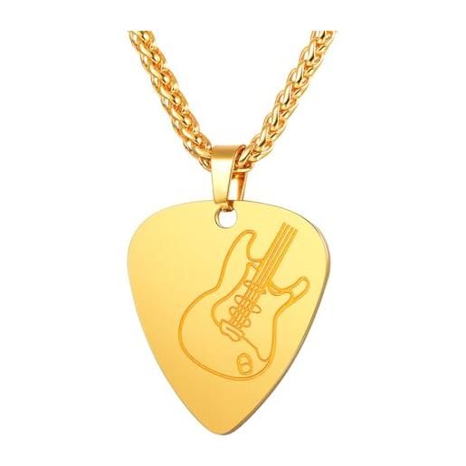 U7 collana uomo plettro chitarra ciondolo, oro collana uomo acciaio inossidabile, 55+5 cm catena collana plettro musica gioielli uomo rock hiphop