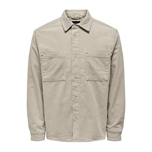 Only & sons onstrack life ovr 2pktcord ls shirt noos camicia a coste, rivestimento argento, m uomo