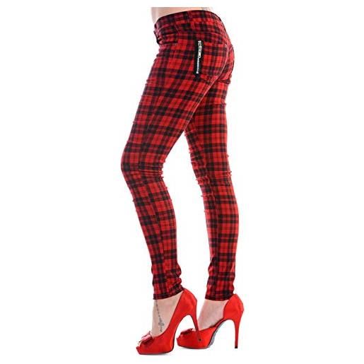 Ro Rox banned pantaloni attillati scozzesi a quadri da donna emo punk moda alternativa, rosso, s