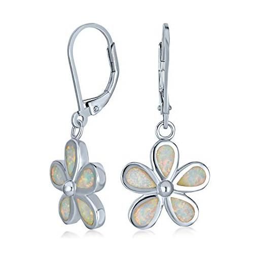 Bling Jewelry bianco plumeria fiore creato opale pendenti goccia per donne. 925 argento lever back october birthstone