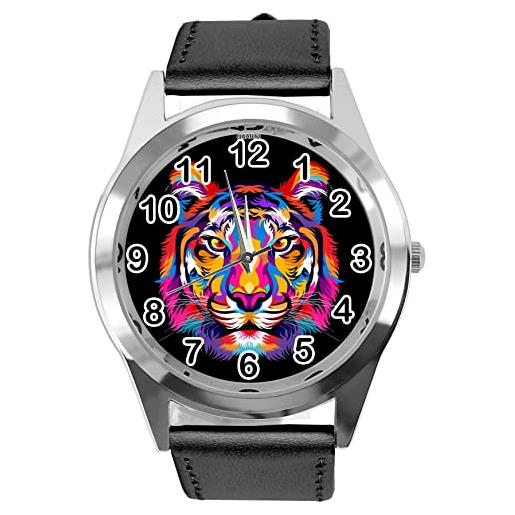 TAPORT orologio rotondo in pelle nera per tiger fans e2, black