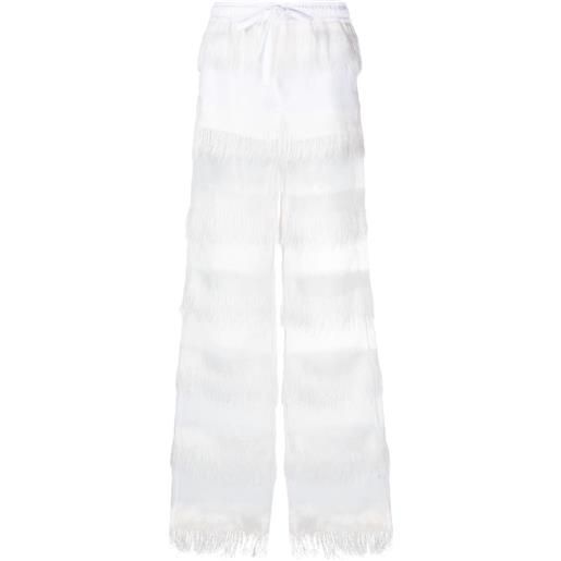 Genny pantaloni semi trasparenti con frange - bianco
