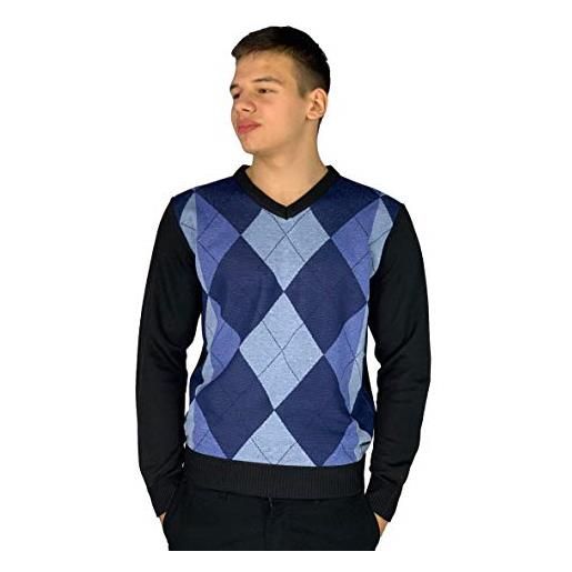 Pierre Cardin - maglione da uomo lavorato a maglia con motivo a rombi e scollo a v o girocollo, stile 5 - blu (scollo a v), xxx-large