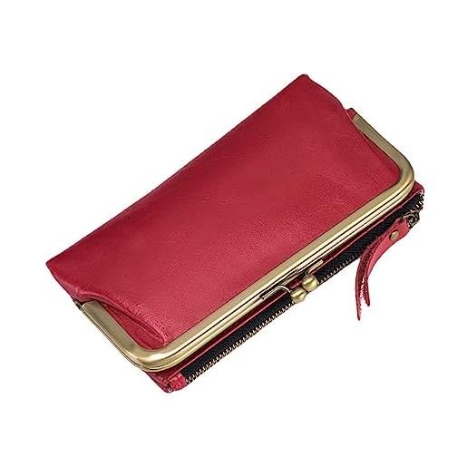 M.lemo925 grande borsa in vera pelle per le donne porta carte di credito bacio-blocco portafoglio porta telefono pochette, rosso