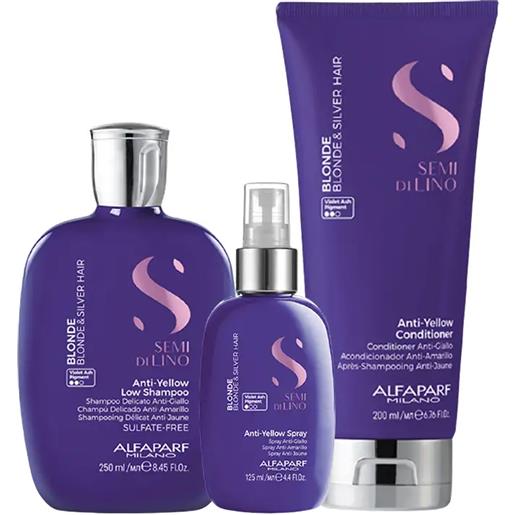 ALFAPARF MILANO kit semi di lino anti-yellow low shampoo 250ml + conditioner 200ml + low spray 125ml