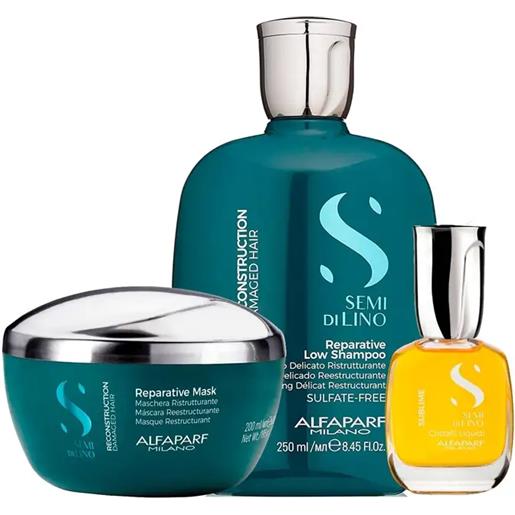 ALFAPARF MILANO kit semi di lino reparative low shampoo 250ml + mask 200ml + cristalli liquidi 30ml