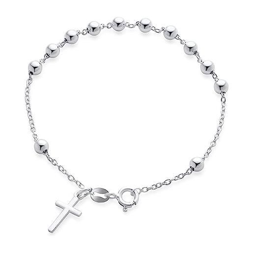Bling Jewelry sottile semplice religioso preghiera palla perline croce rosario bracciale per le donne per l'adolescenza. 925 argento sterling