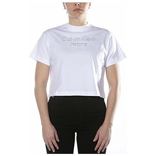 Calvin Klein Jeans silver embroidery loose tee t-shirt, bright white, m donna