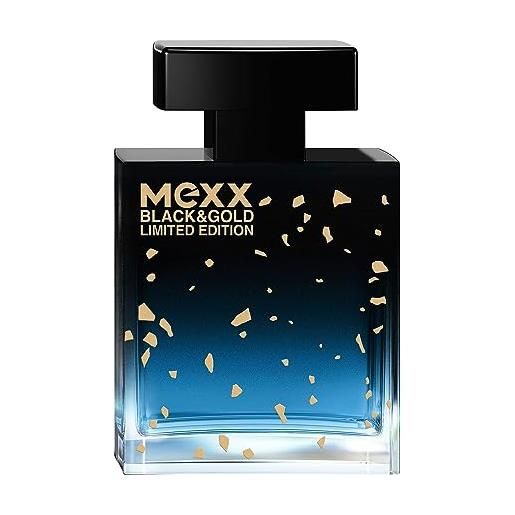 Mexx black & gold limited edition man eau de toilette, profumo da uomo, legno e fruttato, 50 ml