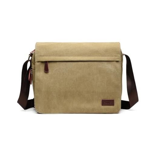 KONO borsa a tracolla unisex borsa a tracolla per uomo in tela satchel per laptop con retro crossbody university leggero (cachi)
