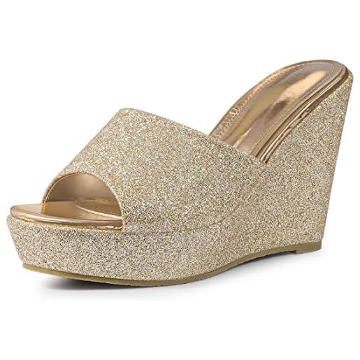 Allegra K sandali da donna con tacco a zeppa con plateau glitterati, oro, 39 eu