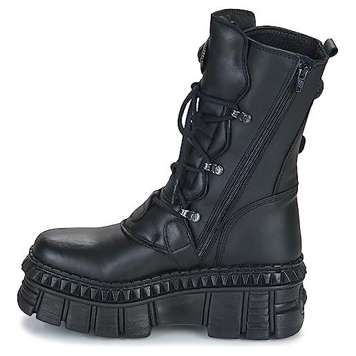 New Rock stivali donna piattaforma fibbie spiedini cerniera nero tank metallic collection black woman boots m. Wall373-s6, nero , 37 eu