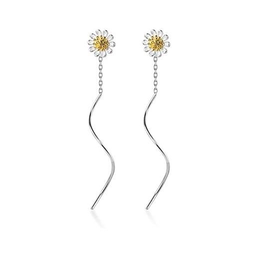 SLUYNZ 925 orecchini a margherita in argento sterlina catena pendente per donne ragazze adolescenti orecchini a nappa di fiori a margherita