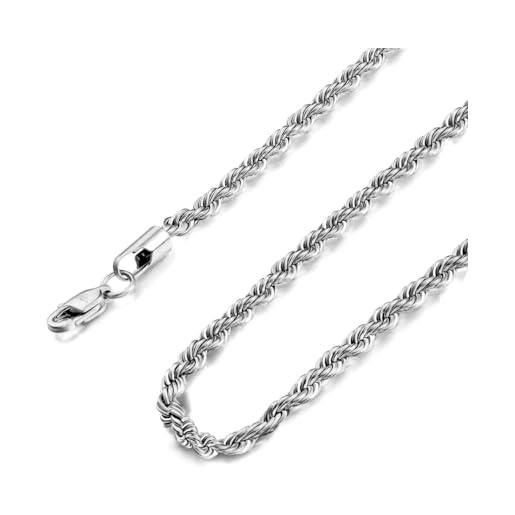 Diamday collana da uomo donna catena di corda intrecciata collegamento in acciaio inossidabile larghezza 4mm lunghezza 41-76 cm collana argento oro nero