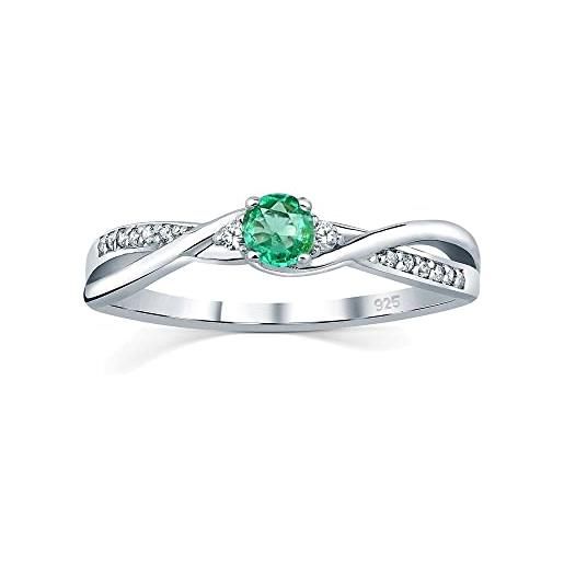 SILVEGO anello da donna in argento 925 con vero smeraldo verde e zirconia cubica