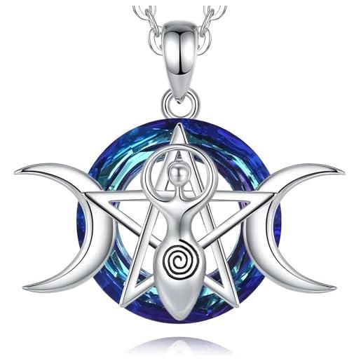 INFUSEU collana della dea della tripla luna, ciondolo argento 925 anello di cristallo ciondolo pagano wicca magia dea ecate gioielli amuleto protezione gioielli rune per donne uomini