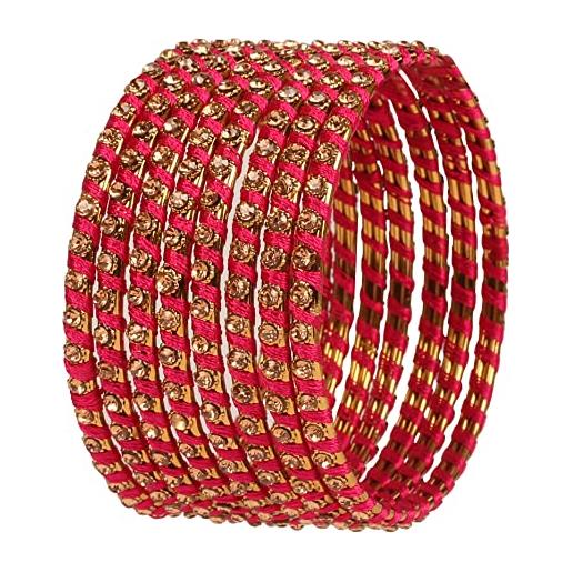 Touchstone nuovo filo di seta collezione indiano bollywood tessuto a mano filo di seta rani colore strass designer gioielli braccialetto set di 8 per le donne. 