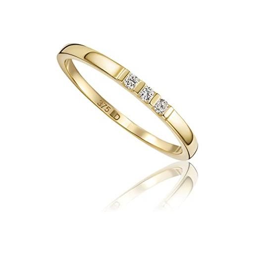 Miore's lab diamonds, anello di fidanzamento/eternità oro giallo 9 carati 375 con 3 diamanti da laboratorio 0,05 carati. 