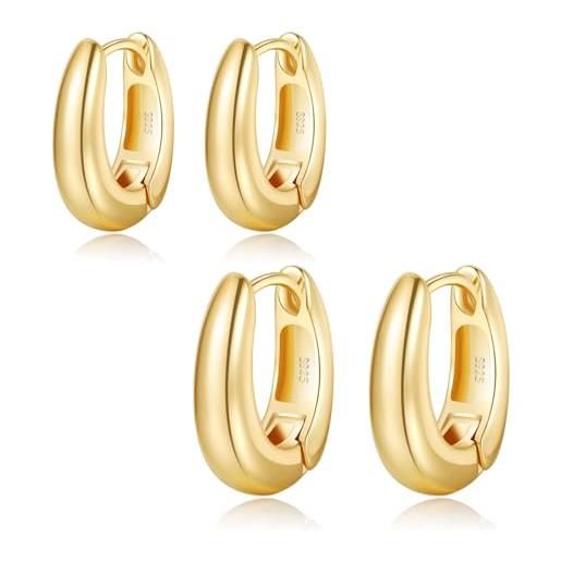 BMMYE 2 paia orecchini a cerchio in oro grosso piccoli orecchini huggie per donna, orecchini a cerchio in oro grosso ovale spesso orecchini ipoallergenici