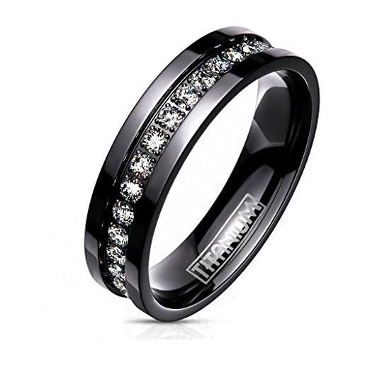 Paula & Fritz® - anello da donna nero con zirconi trasparenti in titanio grado 23, misura 12-70 (22,3) 6 mm di larghezza, anello di fidanzamento e titanio, 52 (16.6), colore: nero, cod. R