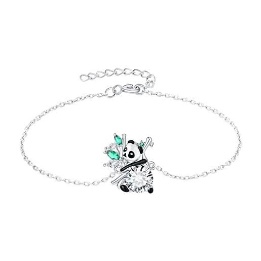 JewelryPalace 1.75ct bracciale panda donna argento 925 con simulato smeraldo verde, bambù braccialetto nero donna con pietra a taglio marquise, regolabile bracciale catena argento set gioielli donna