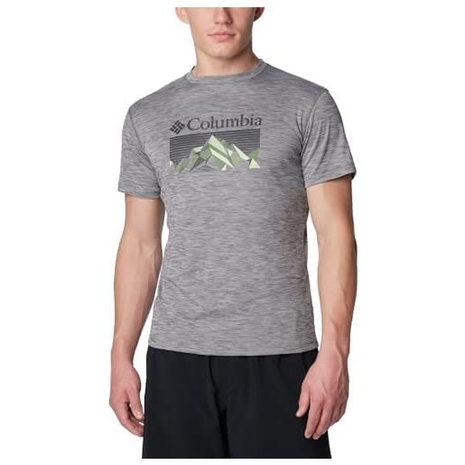 Columbia zero rules short sleeve graphic shirt, camiseta técnica de manga corta uomo, city grey heather, fractal peaks, 