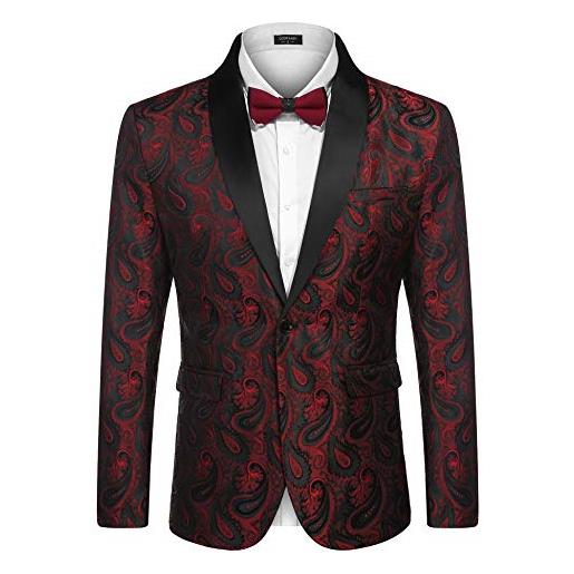 COOFANDY giacca da smoking da uomo, motivo floreale, scialle con risvolto, giacca blazer per cena, ballo di fine anno, matrimonio, vino rosso, l