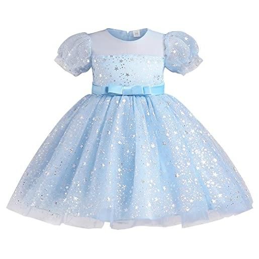 AGQT abiti per bambini ragazze principessa tutu abito in tulle abito da damigella d'onore taglia 3-9 anni, blu ciel7359, 5-6 anni