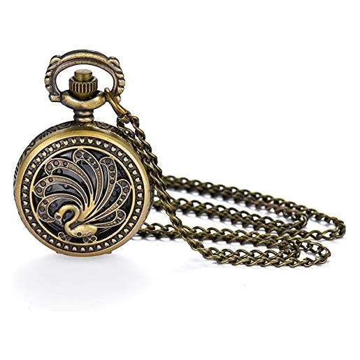 JewelryWe orologio da tasca con pavone classico steampunk fob half hunter quarzo orologi retrò bronzo ciondolo collana per uomo donna