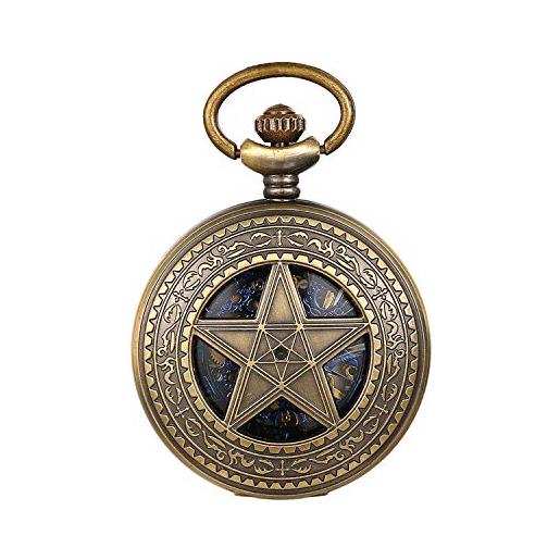 JewelryWe orologio da tasca uomo al quarzo meccanico auto numeri romani disegno drago stella collana con ciondolo orologio