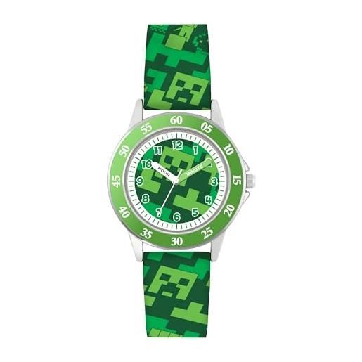 Minecraft creeper min9033 - orologio al quarzo con cinturino stampato, colore: verde, verde, moderno