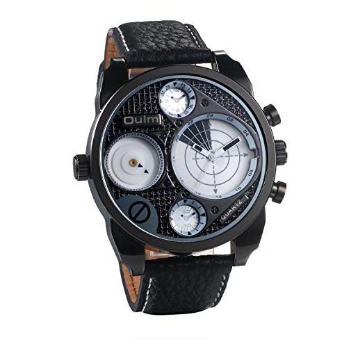 JewelryWe - orologio da polso analogico al quarzo da uomo, doppio fuso orario, con quadrante rotondo grande, per natale