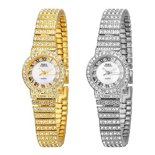 JewelryWe orologio da polso da donna orologio al quarzo cinturino in lega con strass bracciale donna regalo per mamma lei colore argento/oro