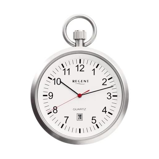 Regent orologio da tasca da uomo in acciaio inox, diametro 43 mm, con meccanismo al quarzo miyota, vetro minerale piatto, in diverse varianti, p-778 - bianco/data