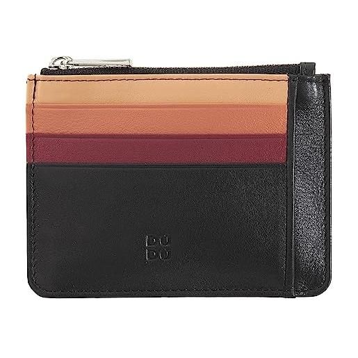 Dudu bustina porta carte di credito in vera pelle colorata portafogli con zip nero rosa