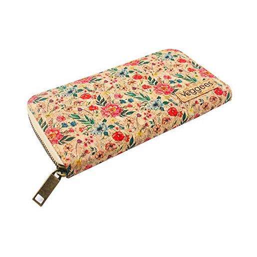 Veggees florina - portafoglio da donna grande con protezione rfid - portafoglio vegano in sughero - portafoglio e portafoglio con motivo floreale