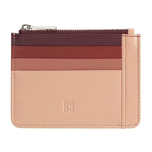 Dudu bustina porta carte di credito in vera pelle colorata portafogli con zip rosa cipria