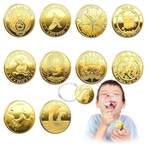 RosyFate monete fata dei denti, RosyFate 10 pezzi fatina dei denti monete d'oro, moneta d'oro della fata dei denti, dente perso moneta commemorativa, denti fata monete regali per ragazze ragazzi