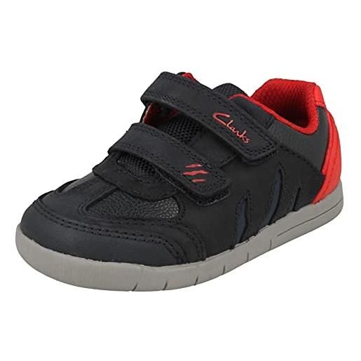 Clarks rex play t, low-top unisex - bambini e ragazzi, blu (navy/red lea), 27.5 eu