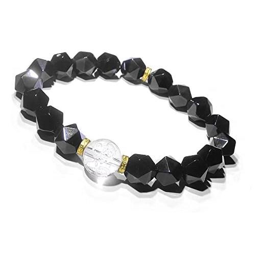 HYXC bracciale donna, bracciali in pietra di ossidiana nera naturale squisite perline sfaccettate bracciali chakra elastico energia gemma braccialetti balance gioielli yoga per donna uomo