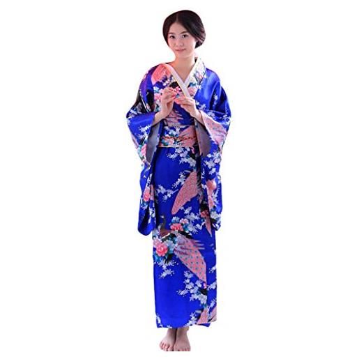 QWUVEDS stampa giapponese cosplay shirt foto robe costume per le donne abbigliamento tradizionale per le donne abiti da spiaggia donna estate al ginocchio, blu, taglia unica